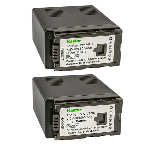 Kastar 2-Pack VW-VBG6 Battery Replacement for Panasonic VW-VBG6 VW-VBG6GK VW-VBG6-K VW-VBG6PPK CGA-E625 Battery, DE-A38, VSK0631, VSK0698 Charger
