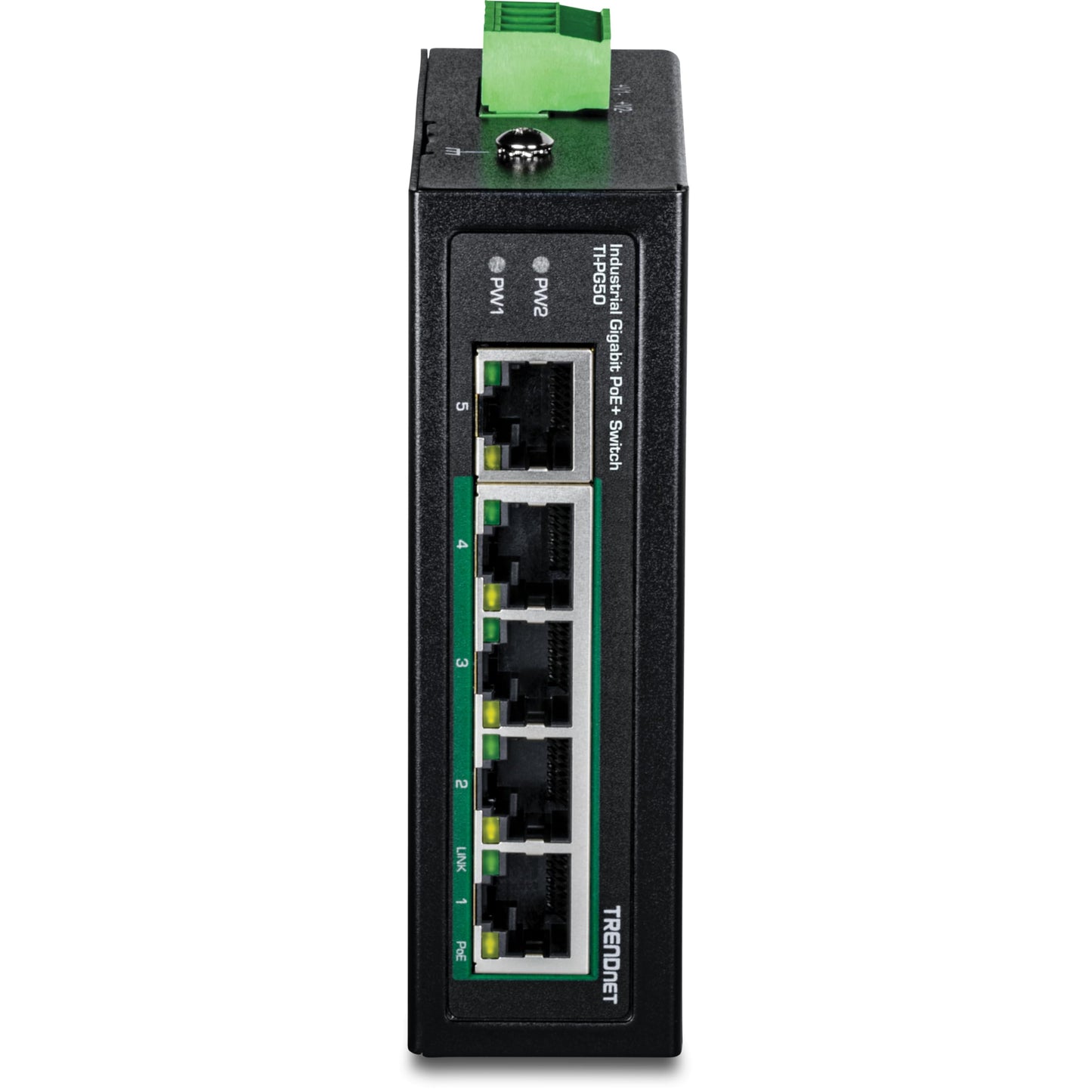 TRENDnet 5-Port Industrial Gigabit PoE+ DIN-Rail Switch, TI-PG50, 120W PoE Power Budget, 10Gbps Switching Capacity, Ethernet Splitter, NDAA & TAA