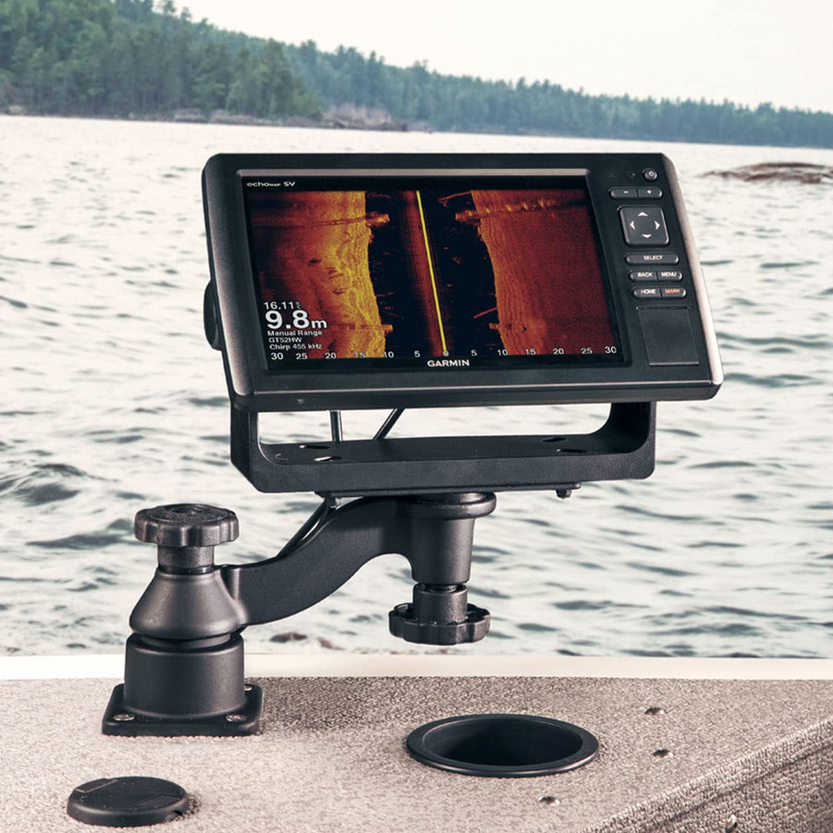 RAM MOUNTS Fish Finder Swing Arm Mount with Base 6" Dual-Arm Marine Electronics Mount for GPS & Chartplotters RAM-109HU