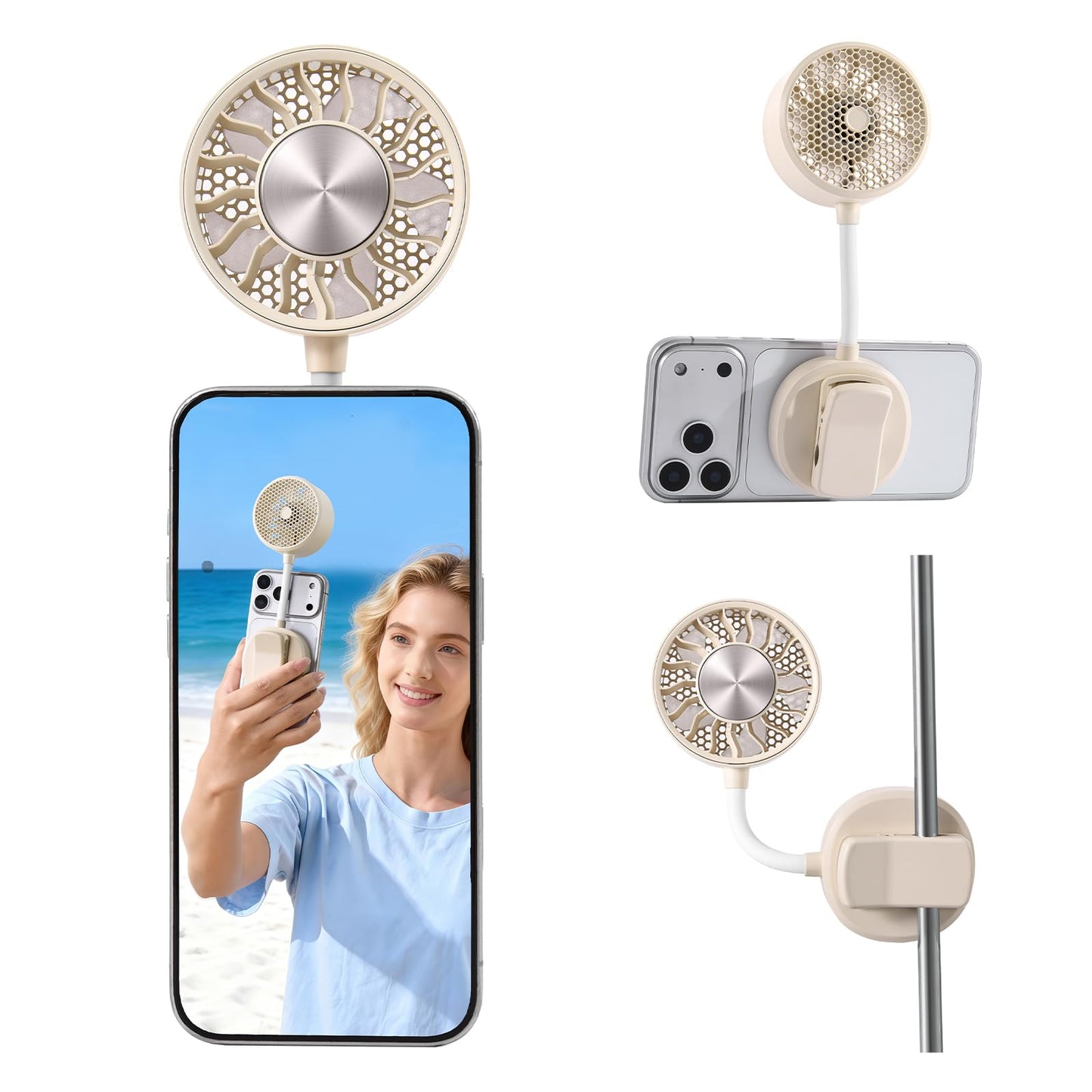 Blissfuhue Magnetic Phone Fan with Ice Cooling, 3-in-1 Clip on Fan