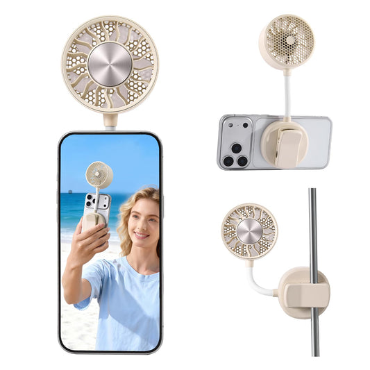 Blissfuhue Magnetic Phone Fan with Ice Cooling, 3-in-1 Clip on Fan