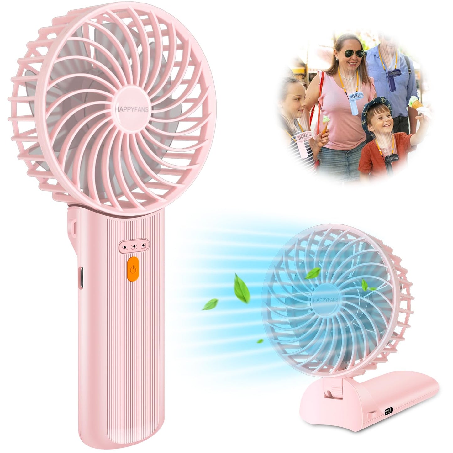 2024 Upgraded Portable Fan,Small Handheld Fan with Foldable Handle,Mini Desk Fan Up to 20H Cooling Time,Quiet Neck Fan with Rope,Travel Essentials