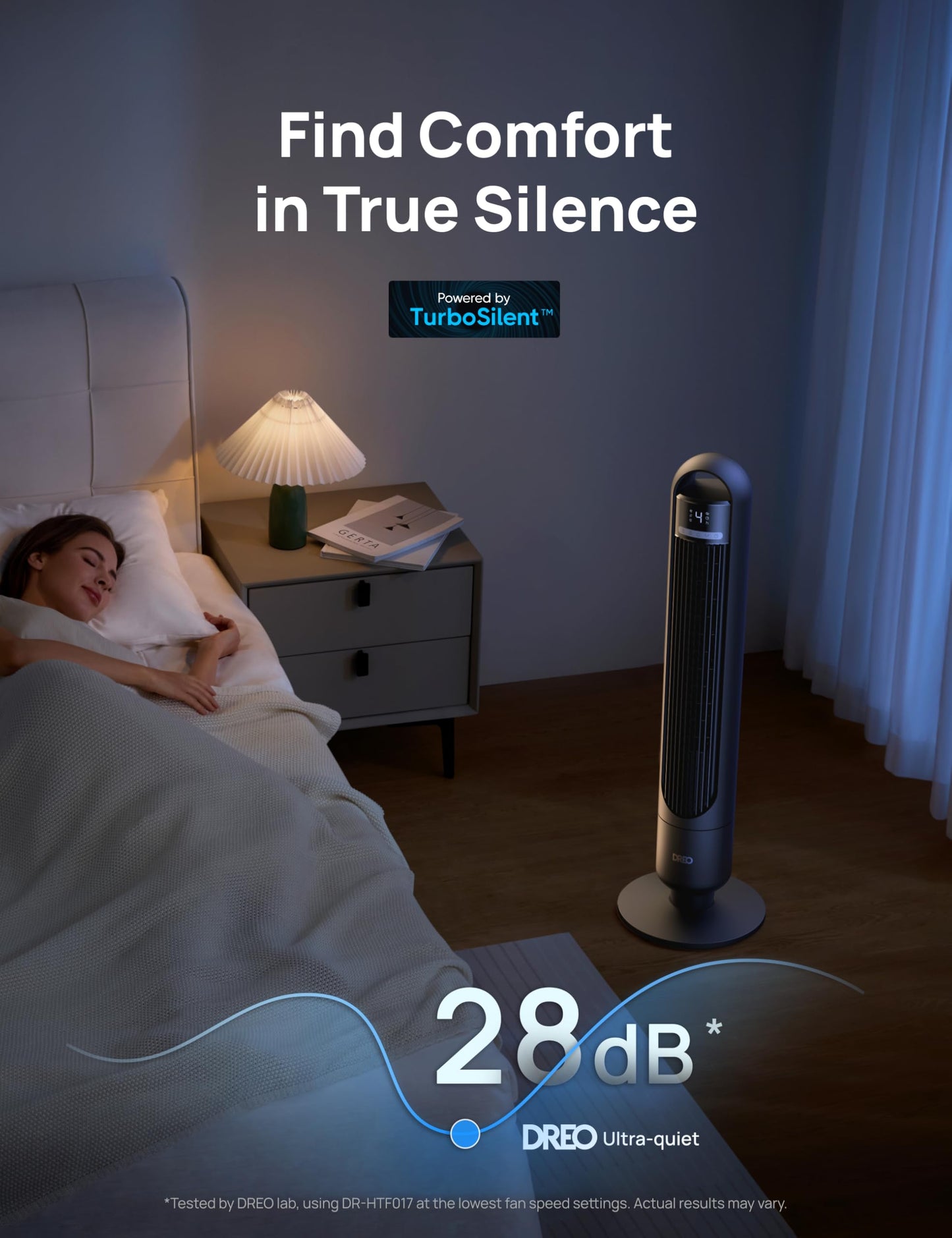 DREO Smart Tower Fan for Bedroom, 90° Oscillating Standing Fans for Room with 4 Speeds, 4 Modes, 28dB Quiet for Sleep, 26ft/s Velocity, 8H Timer