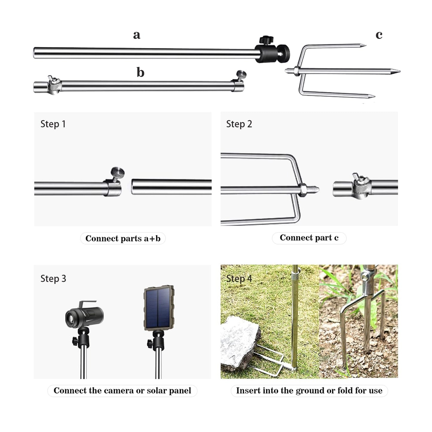 Stedan 4 Pack Trail & Game Camera Stand Mounts Thick Foldable Stainless Steel Bracket 360° Adjustable Universal Thread Connection 1/4''-20 (6 mm)
