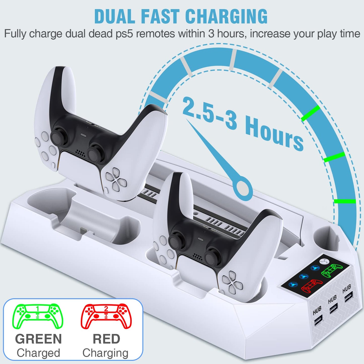 PS5/PS5 Slim/PS5 Pro Stand and Cooling Station with Dual Controller Charging Station for PlayStation 5 Console, PS5 Accessories Incl. Controller