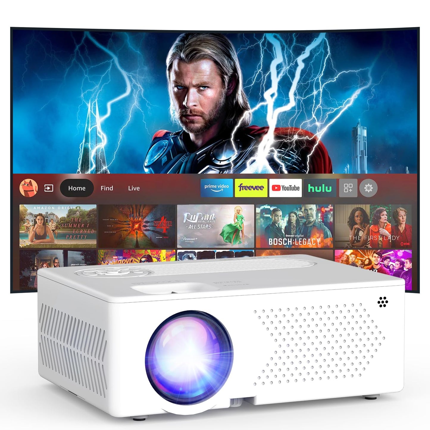 5G WiFi Bluetooth Movie Projector, Real Native 1080P Outdoor Projector for Home Theater Movies, Synchronize Smartphone, Compatible with USB/TV
