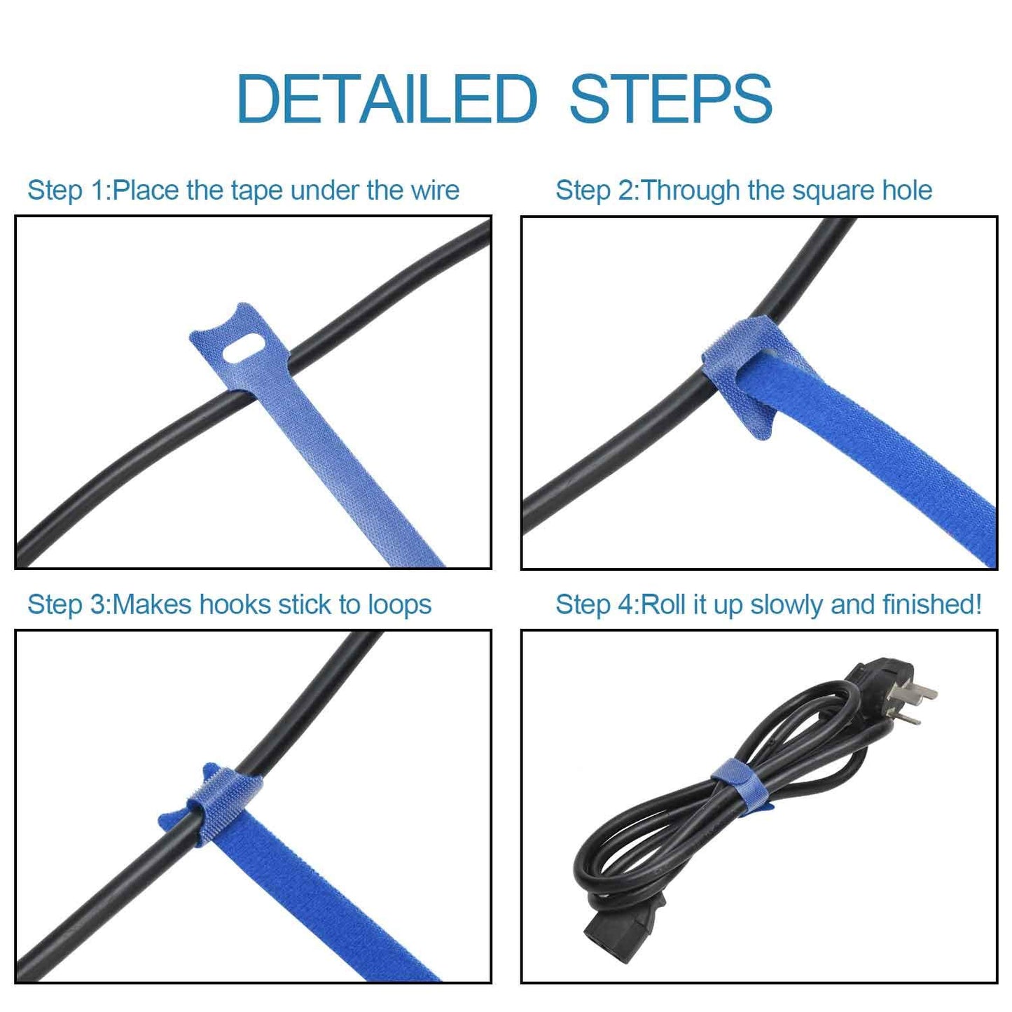 HMROPE 60PCS Fastening Cable Ties Reusable, Premium 6-Inch Adjustable Cord Ties, Microfiber Cloth Cable Management Straps Hook Loop Cord Organizer