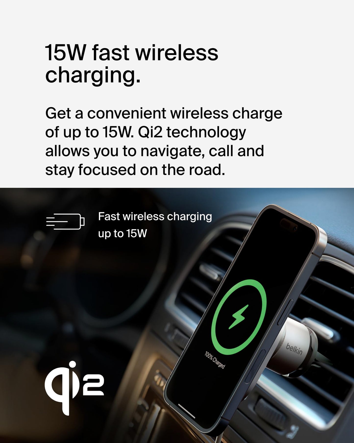 Belkin MagSafe-Compatible Wireless Car Charger 15W, Fast Charging Wireless Charger - Powerful Magnetic Vent Holder for iPhone 17, 16, 15, 14, 13