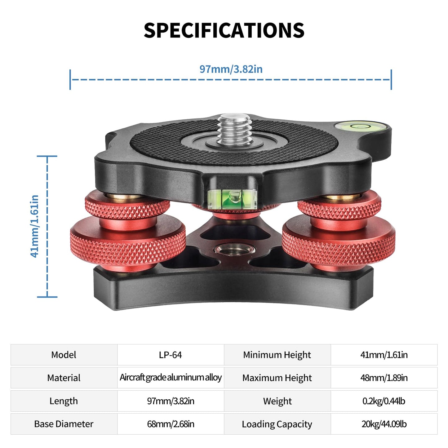 CAVIX Camera Leveler Tripod Leveling Base Tri-Wheel Head for Macro Photography Aluminum w Bubble Level 3 Axis Level with +/-5 Degree Precision