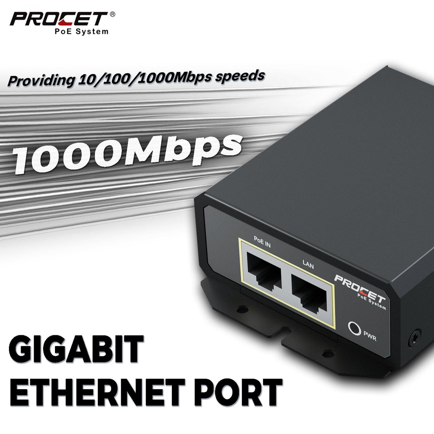 Procet Gigabit PoE Splitter 12V/24V DC 25W, IEEE802.3af/at Compliant Power Adapter, IP40, Work Temp -40F to 149F, 6KV Surge Protection, for Non-PoE