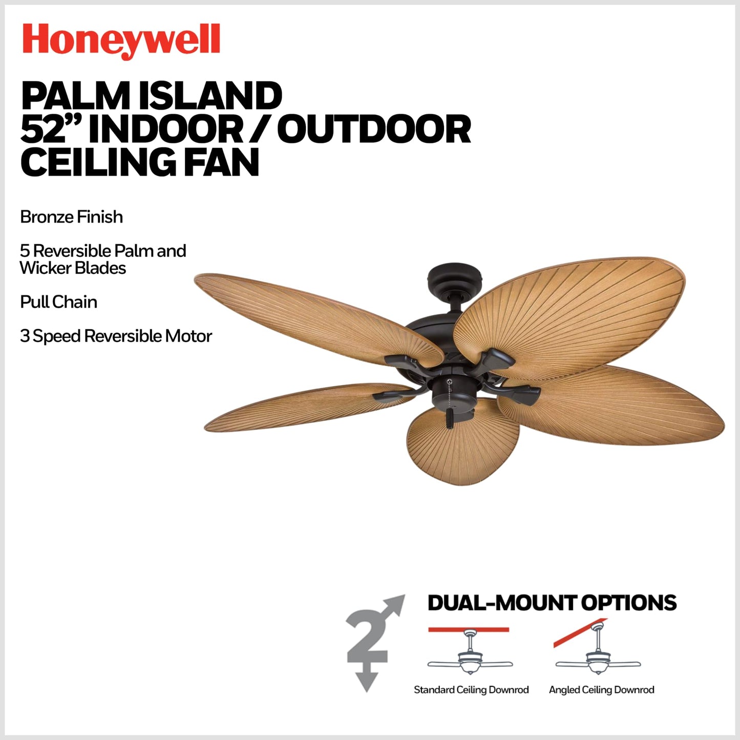 Honeywell Palm Island 52 Inch Tropical Indoor Outdoor Ceiling Fan