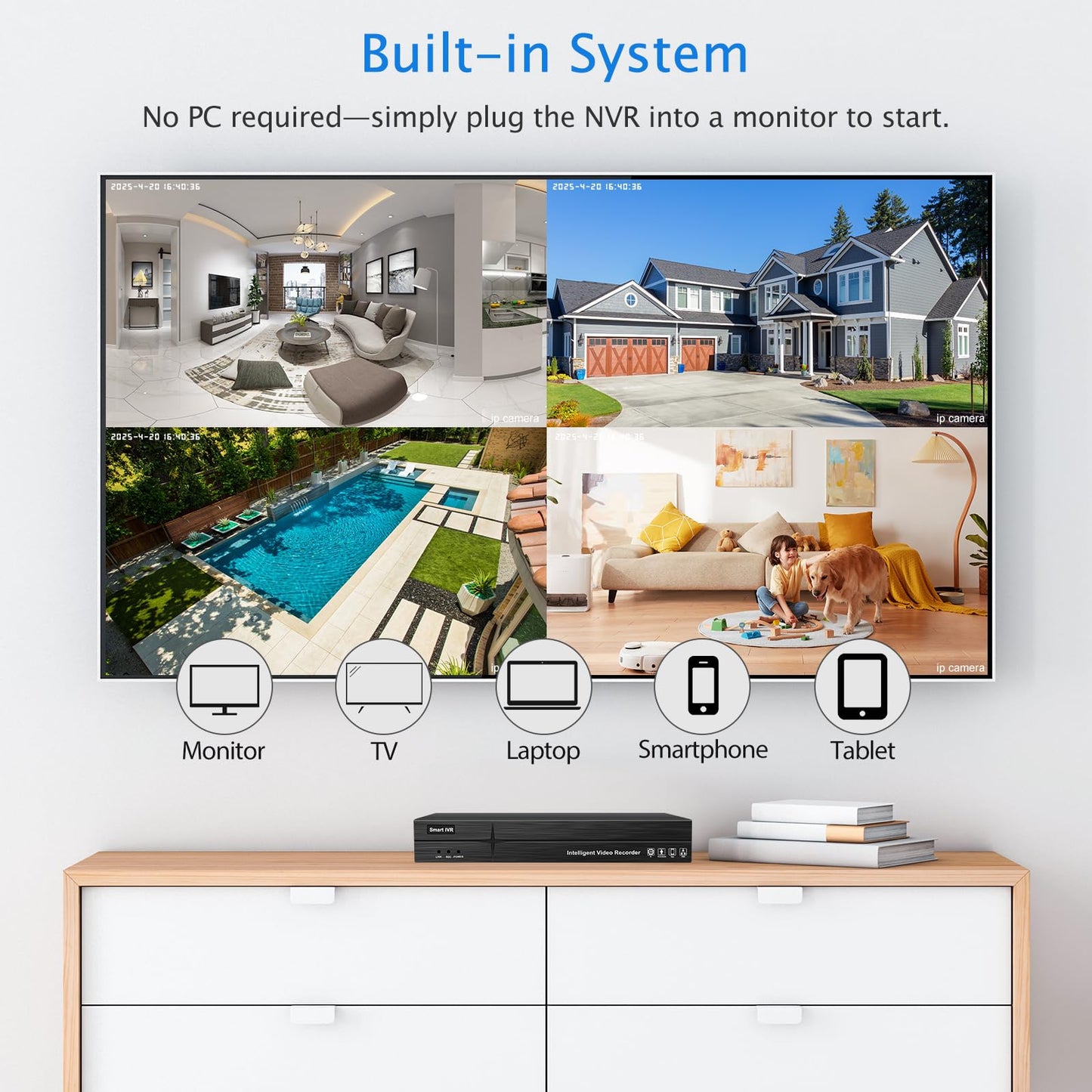 MWRCTV 4K 16CH Network Video Recorder 4K NVR for Security Camera System,Supports 8MP 5MP 4MP 2MP HD PoE IP Cameras,No Poe Port,UP to 16TB HDD(NOT