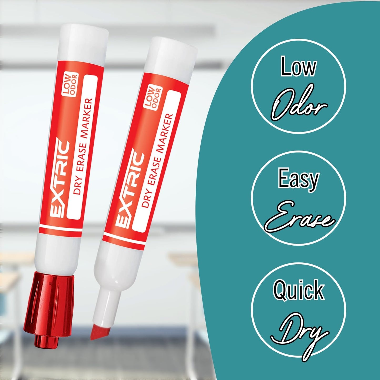 EXTRIC Red Dry Erase Markers 12 PK Whiteboard Marker Chisel Tip Low Odor