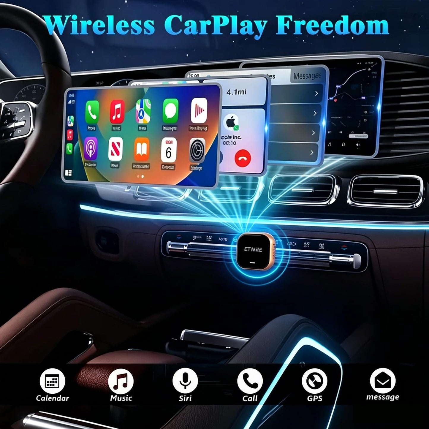 Etwre Wireless CarPlay Adapter 2026 for iPhone iOS 10+ - 98% Compatible with Factory Wired CarPlay 2016+, 2.4G/5G Dual Band, No App Required, Plug