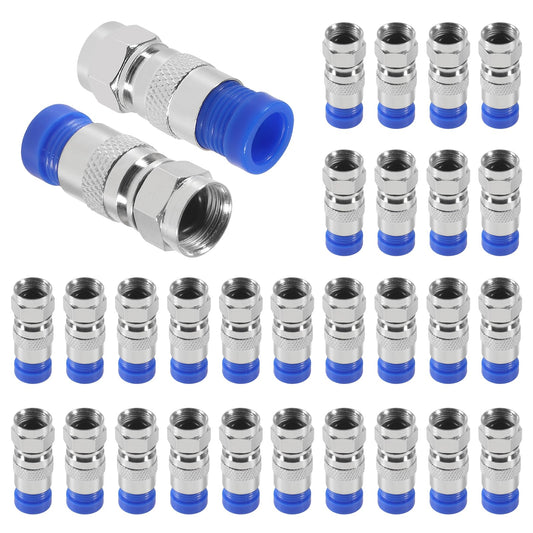 D-FLIFE 30pcs RG6 Compression Connectors,RG6 F Type Connector Coax Coaxial Compression Fitting Antenna Cable Connector Coax Adapter (Blue)