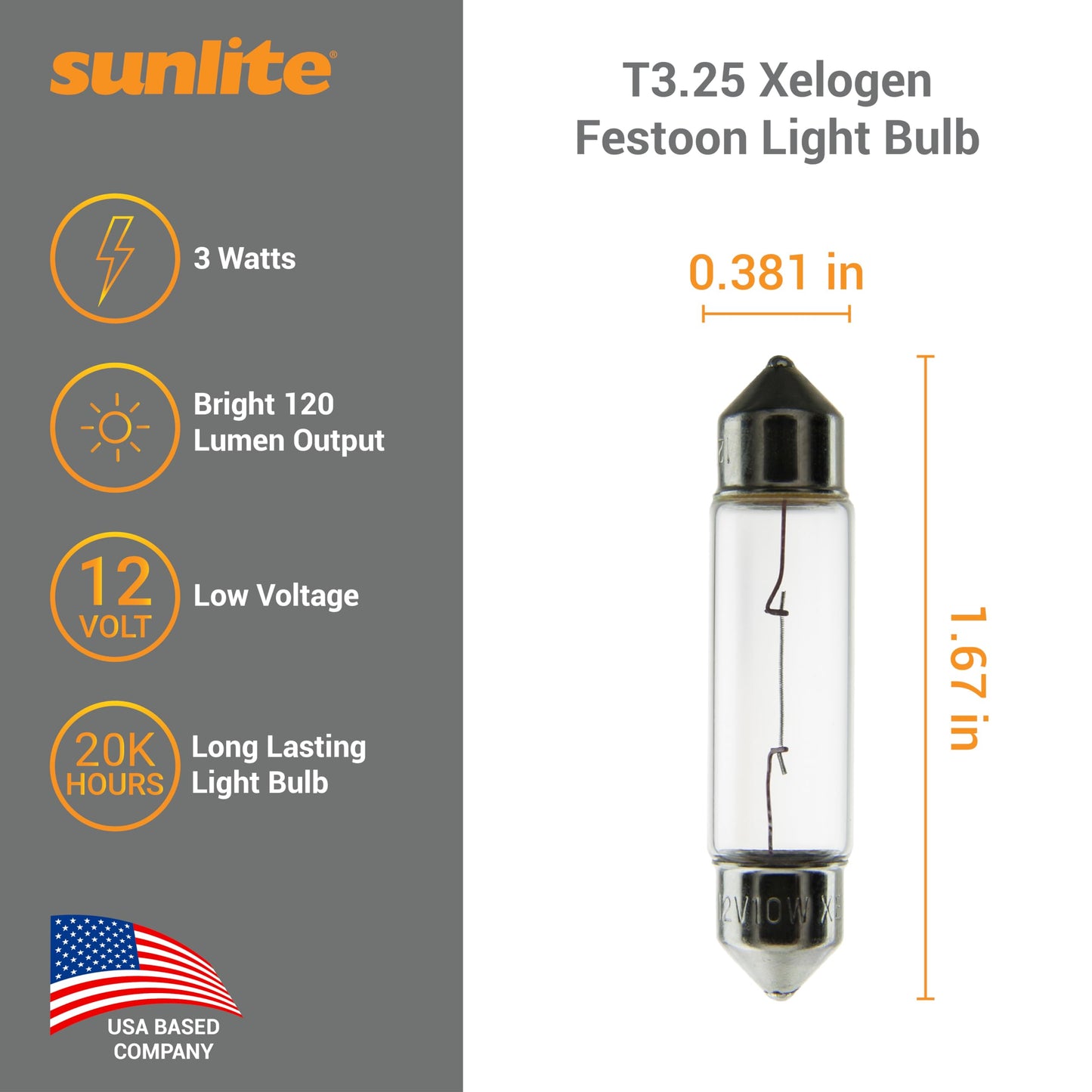 Sunlite Xelogen Wedge Base T3.25 Mini Tube Light Bulb, 10W, 12V, 120 Lumens, 20,000 Hours, Clear, Low Voltage Landscape Lighting, T3 Wedge Base Bulbs