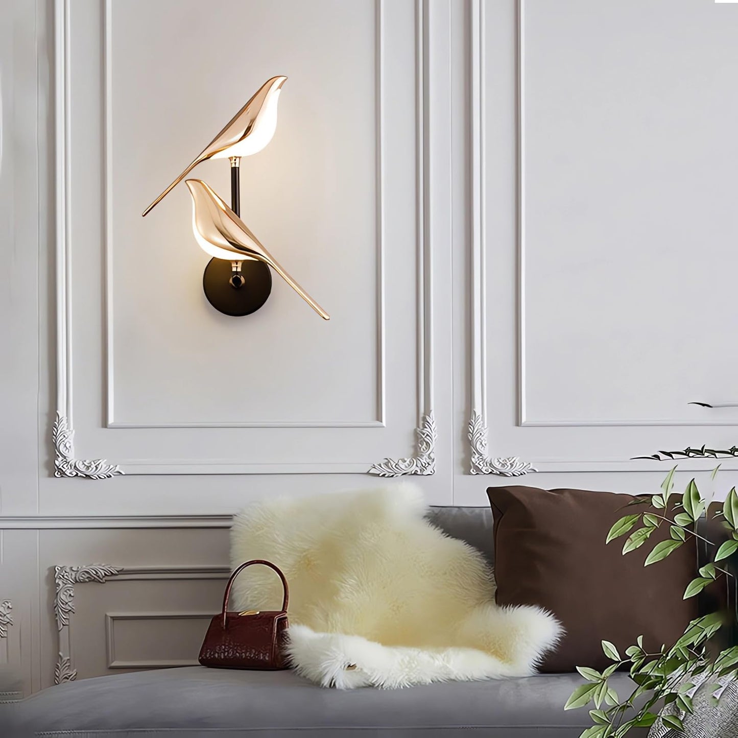 Modern Birds Wall Lamp Gold Wall Sconces Creative Bird Shap Metal Lamp Body with Acrylic Lampshade with Adjustable Angle Bedside Night Light
