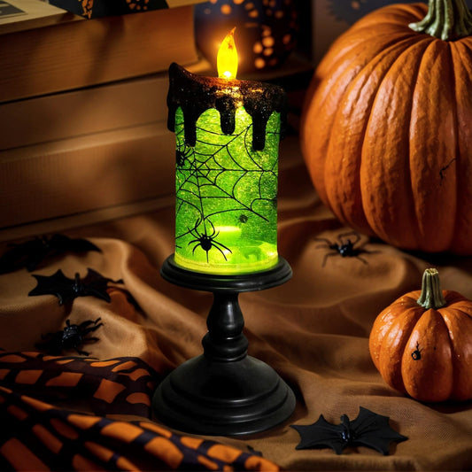 TOP COLOR TRADE 1.Halloween Snow Globe Tornado Flameless Candles Table Centerpiece for Celebration Party,Battery Operated LED Candle with 6 Hours