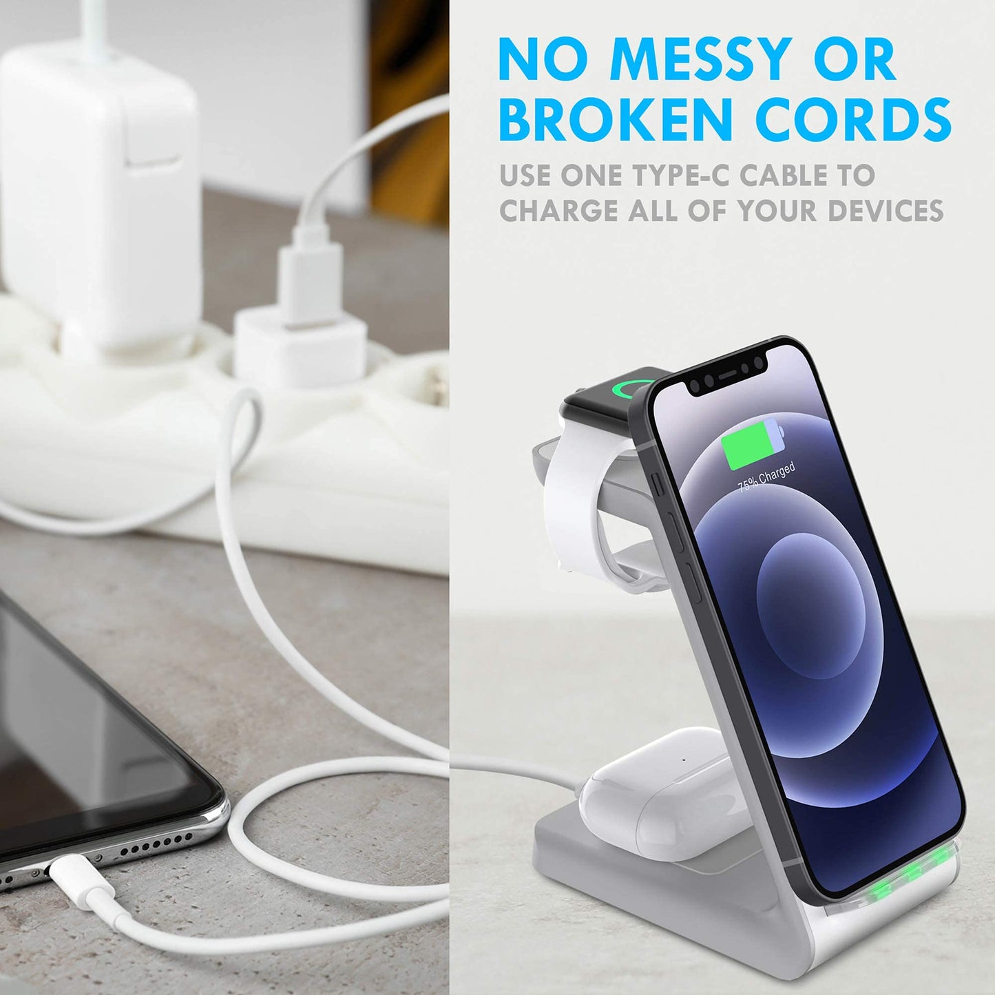 Aduro PowerUp Trinity Pro Wireless Charging Station for Apple Products 3 in 1, Qi Fast Charging Dock for iWatch, AirPods, iPhone 12/12 Pro/SE/11/11