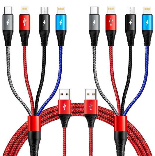 Multi Charging Cable,[2Pack 6FT] 4 in 1 Multiple Chargers Cord for All Devices Braided Multi Fast Charger for Lightning/Type C/Micro USB Ports…
