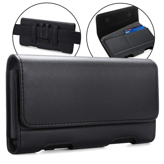 BECPLT Leather Holster Pouch with ID Card Holder, Belt Clip Case for iPhone 13 Mini, 12 Mini, 8, 7, 6s, 6, Galaxy S10e (Fit with Thin Case on)