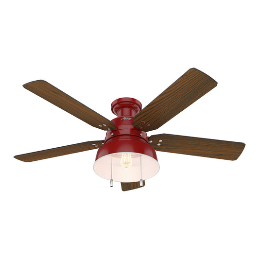 Hunter Fan 52 inch Low Profile Barn Red Indoor/Outdoor Ceiling Fan with Light Kit (Renewed)
