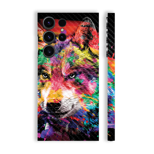 MightySkins Carbon Fiber Skin Compatible with Samsung Galaxy S23 Ultra Full Wrap - Rainbow Wolf | Protective, Durable Textured Carbon Fiber Finish…