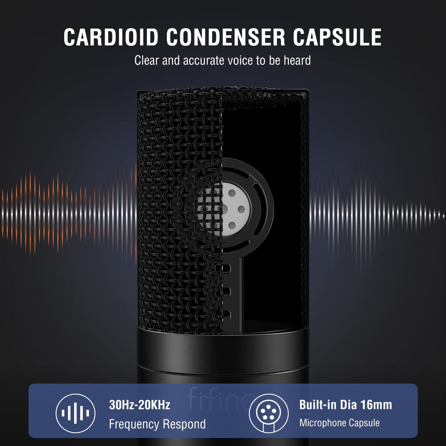 FIFINE XLR Microphone, Condenser Podcast Mic for Recording, Vocal, Voice-Over Streaming, Podcast, Singing, Cardioid Studio Microphone, Metal Material