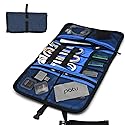 Patu Roll Up Electronics Accessories Travel Gear Organizer Case, Portable Universal External Batteries Hard Drives Cables Cosmetics Kit Bag, Navy