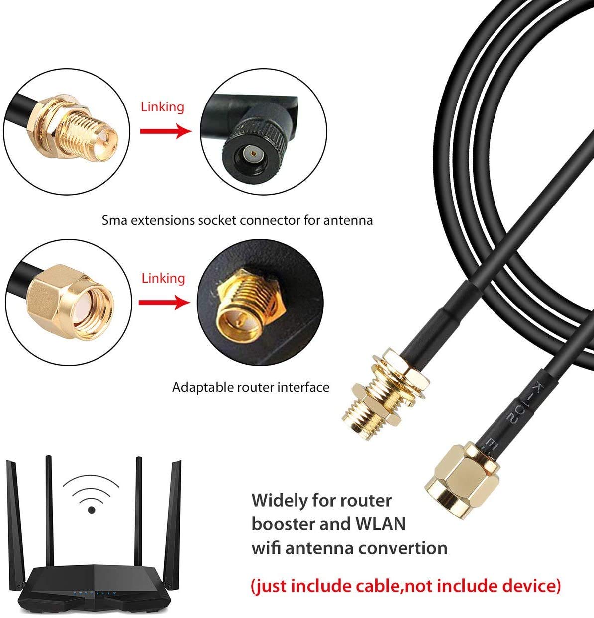 JOINSI 5-Pack 16ft WiFi Antenna Extension Coaxial Cable RP-SMA Male to RP-SMA Female for WiFi LAN WAN Router Bridge Antenna Security IP Camera Signal