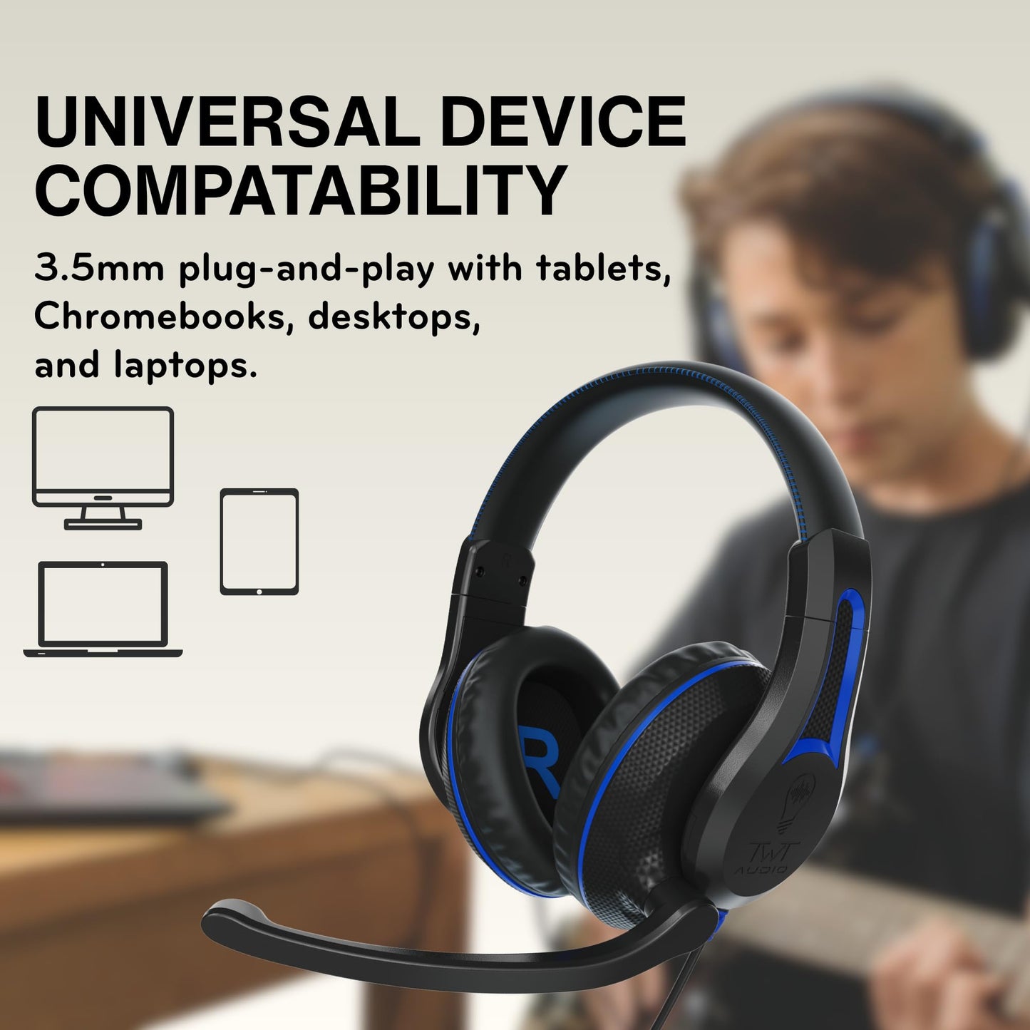 ThinkWrite Technologies / TWT Audio Duro, TW210 (2nd Gen) | Premium Over-Ear Wired Black Headset with Noise Reducing Microphone (3.5mm Jack)