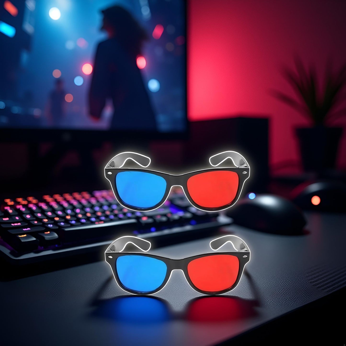 2Pcs Red and Blue 3D Glasses Universal TV Movie Dimensional Video Frame 3D Glasses DVD Game Glass 3D Style Glasses for 3D Movies Games, 3D Viewing