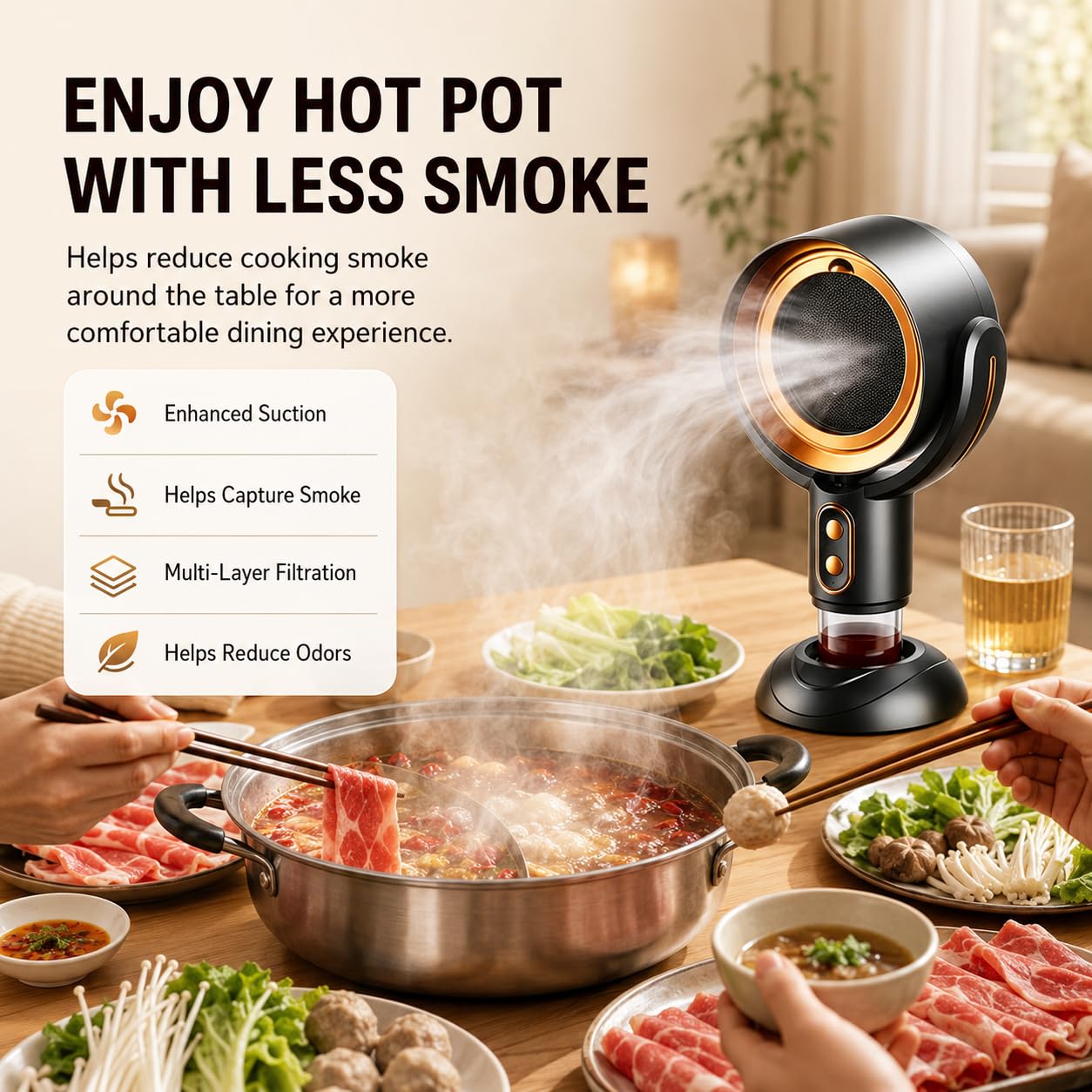PuffHide Portable Smoke Purifier for Indoor Smoking with 2-Speed Exhaust Fan, Adjustable Angle Compact Cleaner for Kitchen Cooking, BBQ & Indoor Use