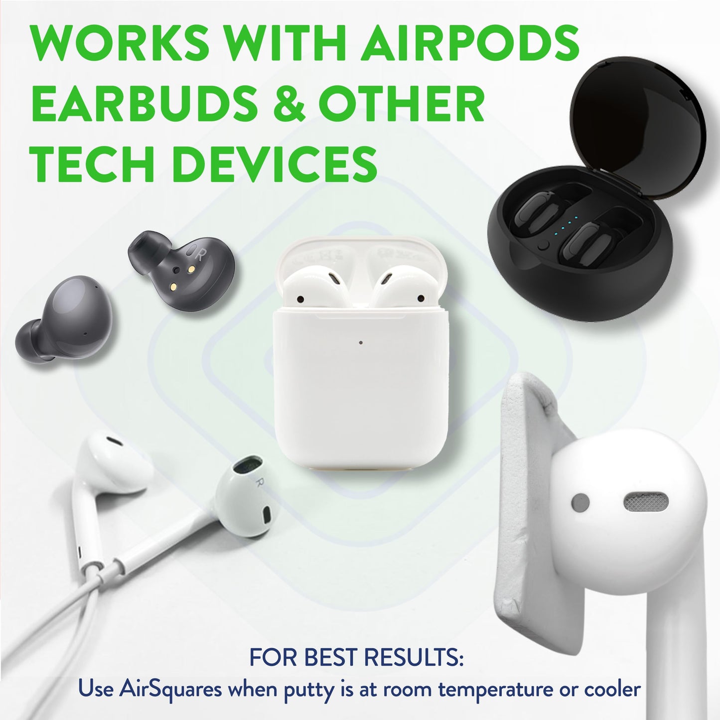 Cleaner Kit for Airpods by AirSquares | the Original Earbud Cleaning Putty Compatible with Airpods & Earbuds, Remove Wax, Dirt & Gunk from Tech
