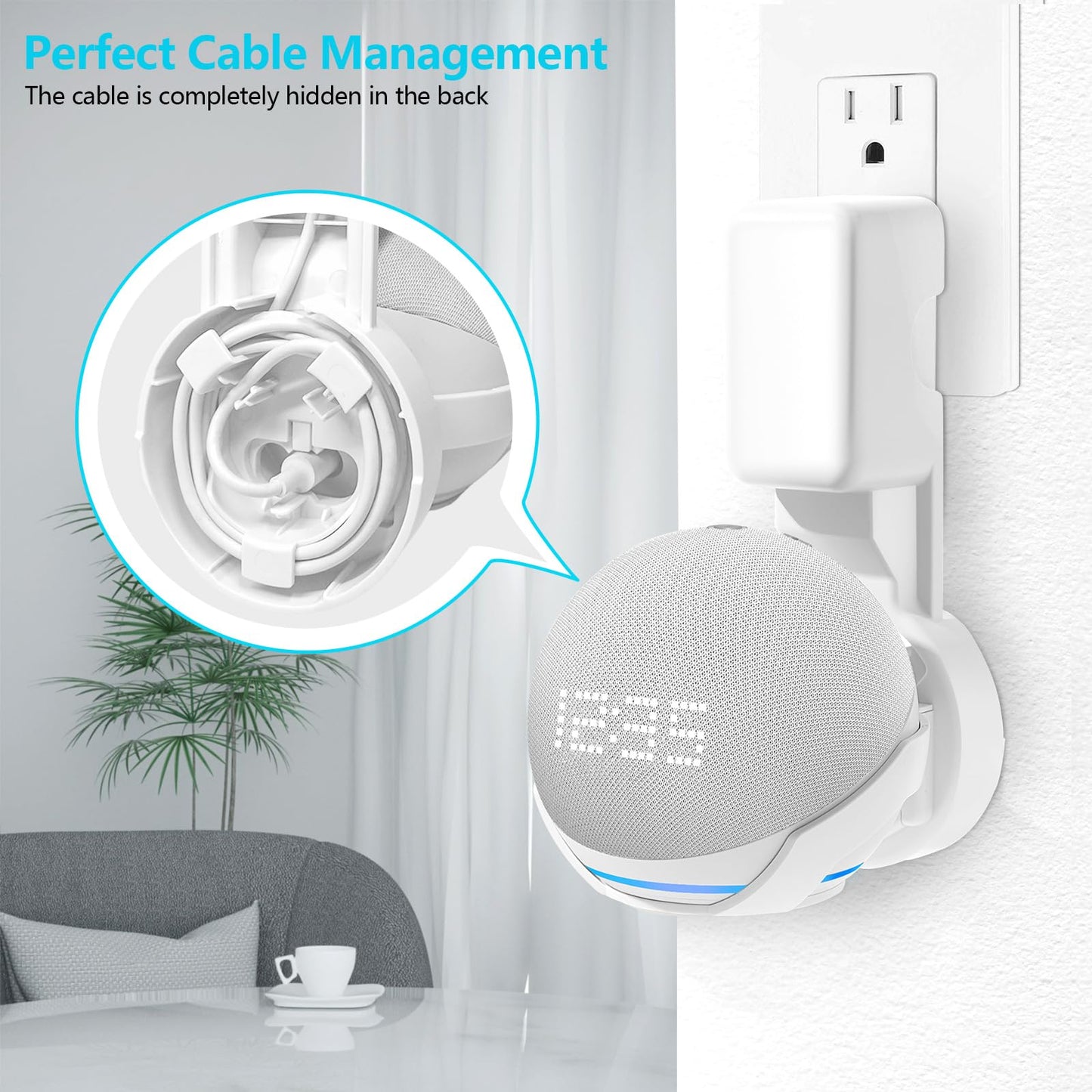 ZUOLACO Wall Mount Holder for Echo Dot 5th Generation, Outlet Hanger Stand for Echo Dot (5th & 4th Gen), Space-Saving Dot Accessories with Built-in