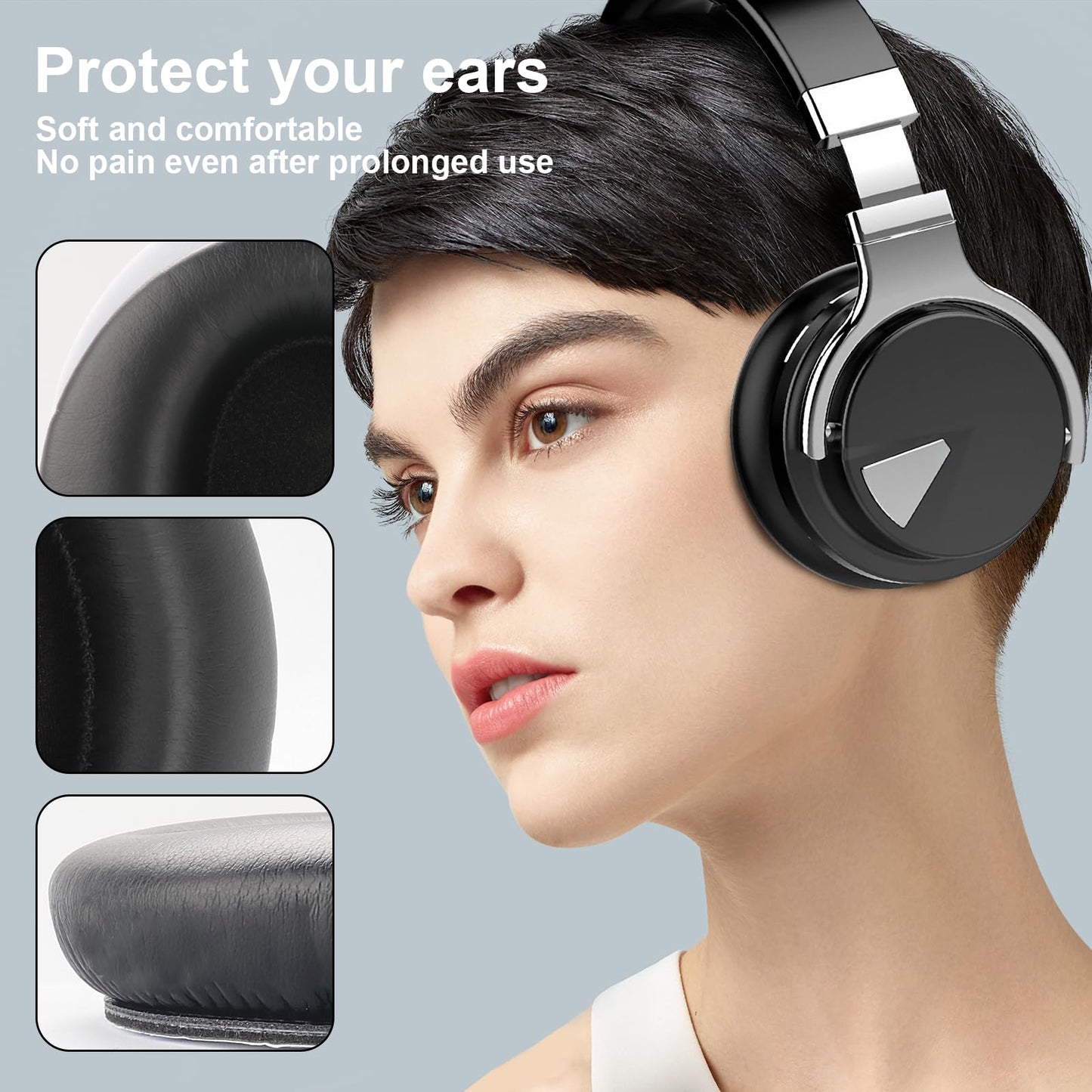 COWIN E7 Ear Pads Replacement Round Ear Cushions Compatible with COWIN E7 / E7 Pro Active Noise Cancelling Headphone Soft Protein Leather and Noise