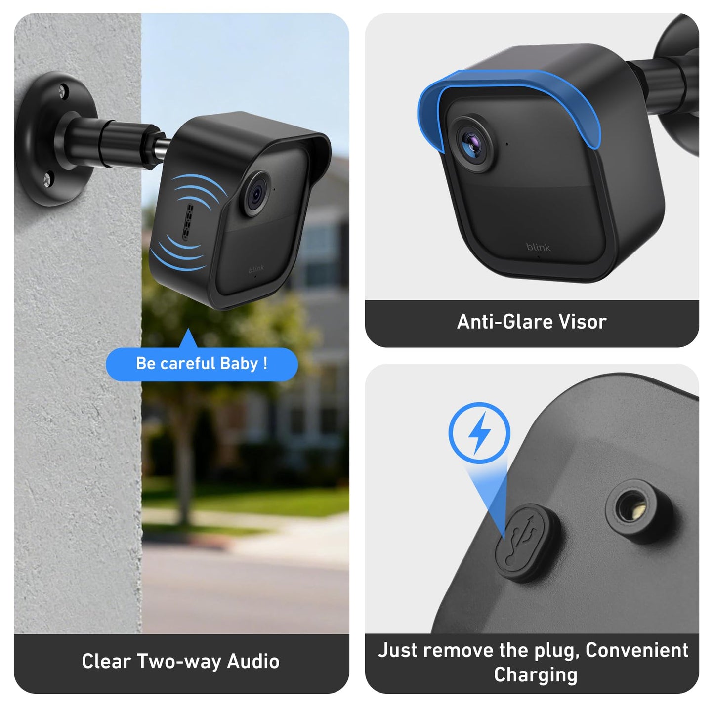Blink Outdoor Camera Wall Mount Compatible with 2K+ & 4th Gen,3 Pack Weatherproof Protective Housing,360 Degree Adjustable with Blink Sync Module Core