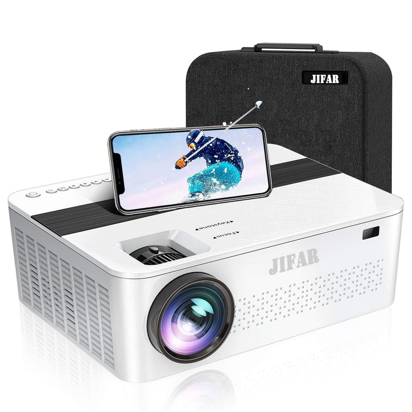 JIFAR Projector 4K with 5G WiFi & Bluetooth,2000ANSI Outdoor Projector with 450" Display,Movie Projector Support 4K,Dolby Audio,Zoom,Keystone,20W