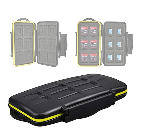 JJC MC-SDMSD24 Ruggard SD Card Case, Micro SD Card Case, Water-Resistant Case for SD Micro SD Cards, Rubber Sealed Ergonomic Locking Easy Carrying