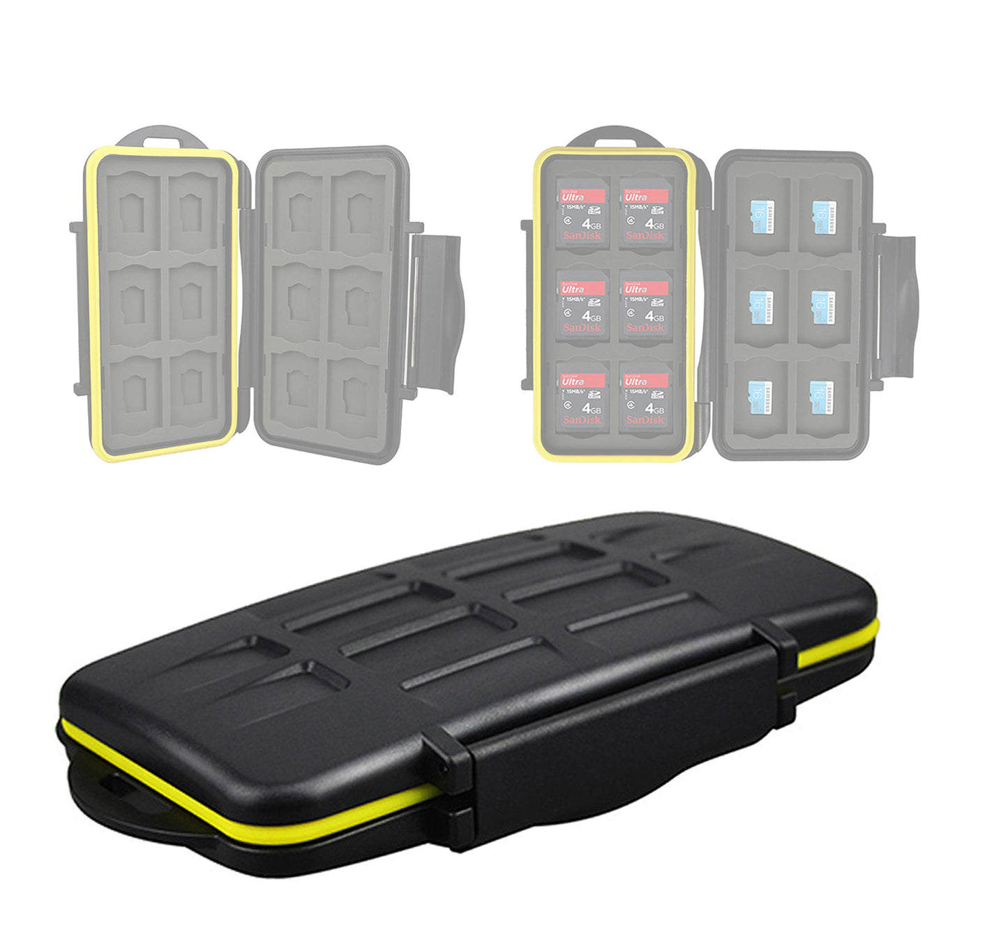 JJC MC-SDMSD24 Ruggard SD Card Case, Micro SD Card Case, Water-Resistant Case for SD Micro SD Cards, Rubber Sealed Ergonomic Locking Easy Carrying