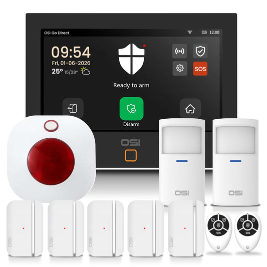 OSI Alarm System Gen 2 (4G), 11pc, DIY, Motion & Entry Sensors, Wireless Siren, Remotes, App & Alexa Compatible Self Monitor(No Monthly Fees) or 24/7