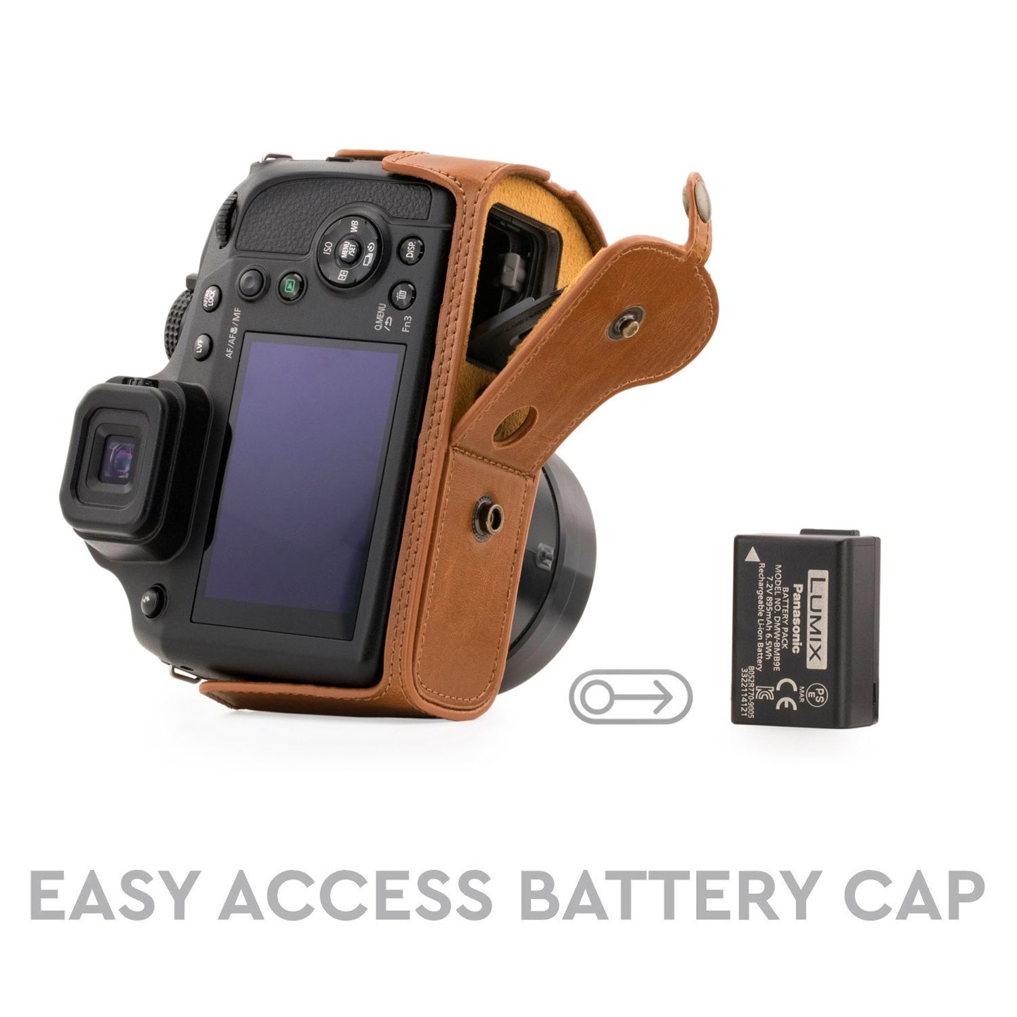 MegaGear Panasonic Lumix DC-FZ80, FZ82 Ever Ready Leather Camera Case and Strap, with Battery Access - Light Brown - MG1225