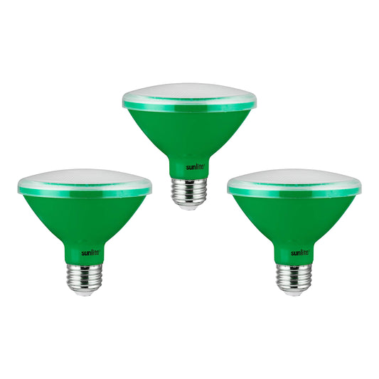 Sunlite 40240 LED PAR30 Short Neck Colored Recessed Light Bulb, 8 Watt (75W Equivalent), Medium (E26) Base, Floodlight, ETL Listed, Green, 3 Count