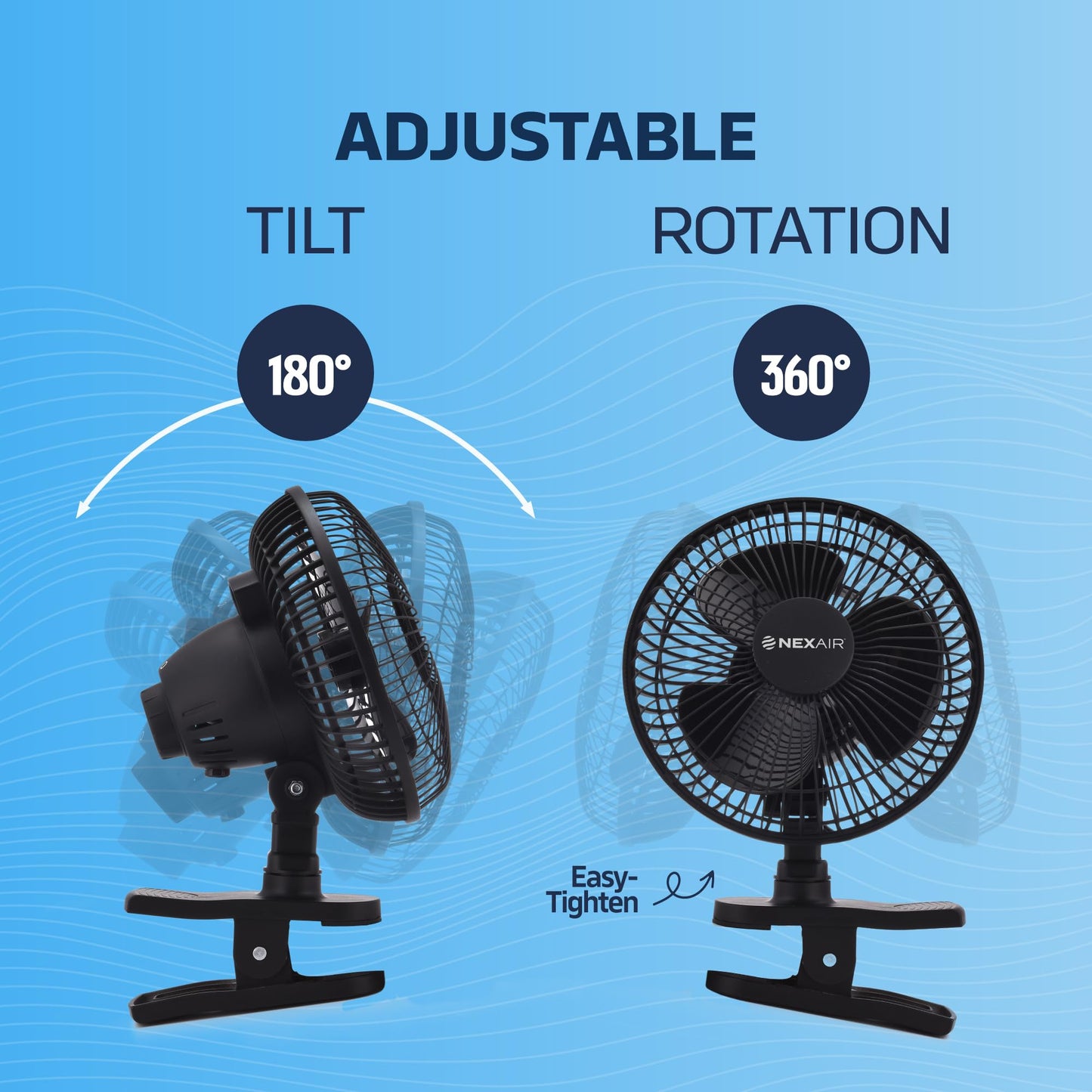 NEXAIR 6-Inch Portable Desk or Clip-on Fan with Two Quiet Speeds - Small Personal Cooling Fan for Desk, Home, Bedroom and Office, 180° Adjustable Tilt