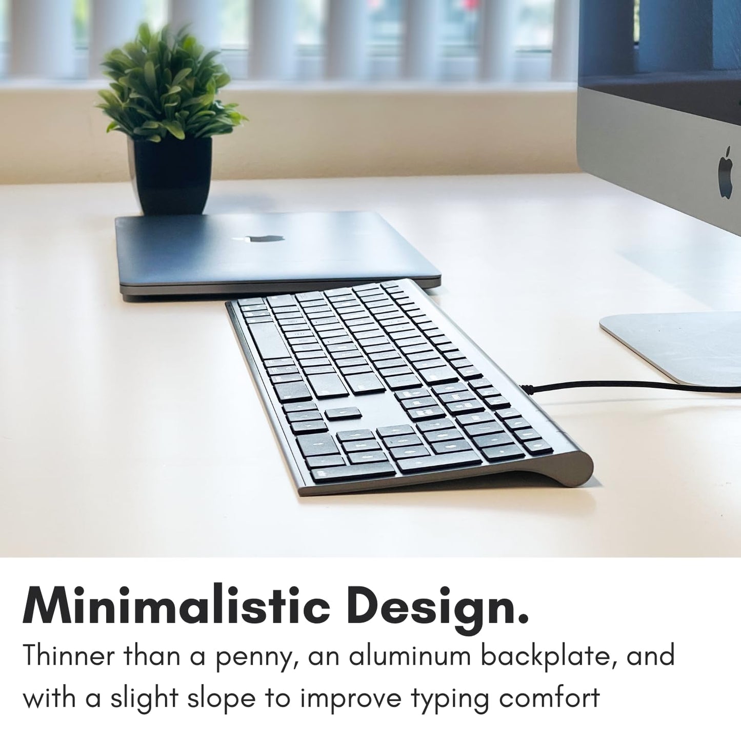 Macally Ultra-Slim USB Wired Computer Keyboard - Works Great as Both a Windows or Wired Mac Keyboard - Compatible Full Size Apple Keyboard