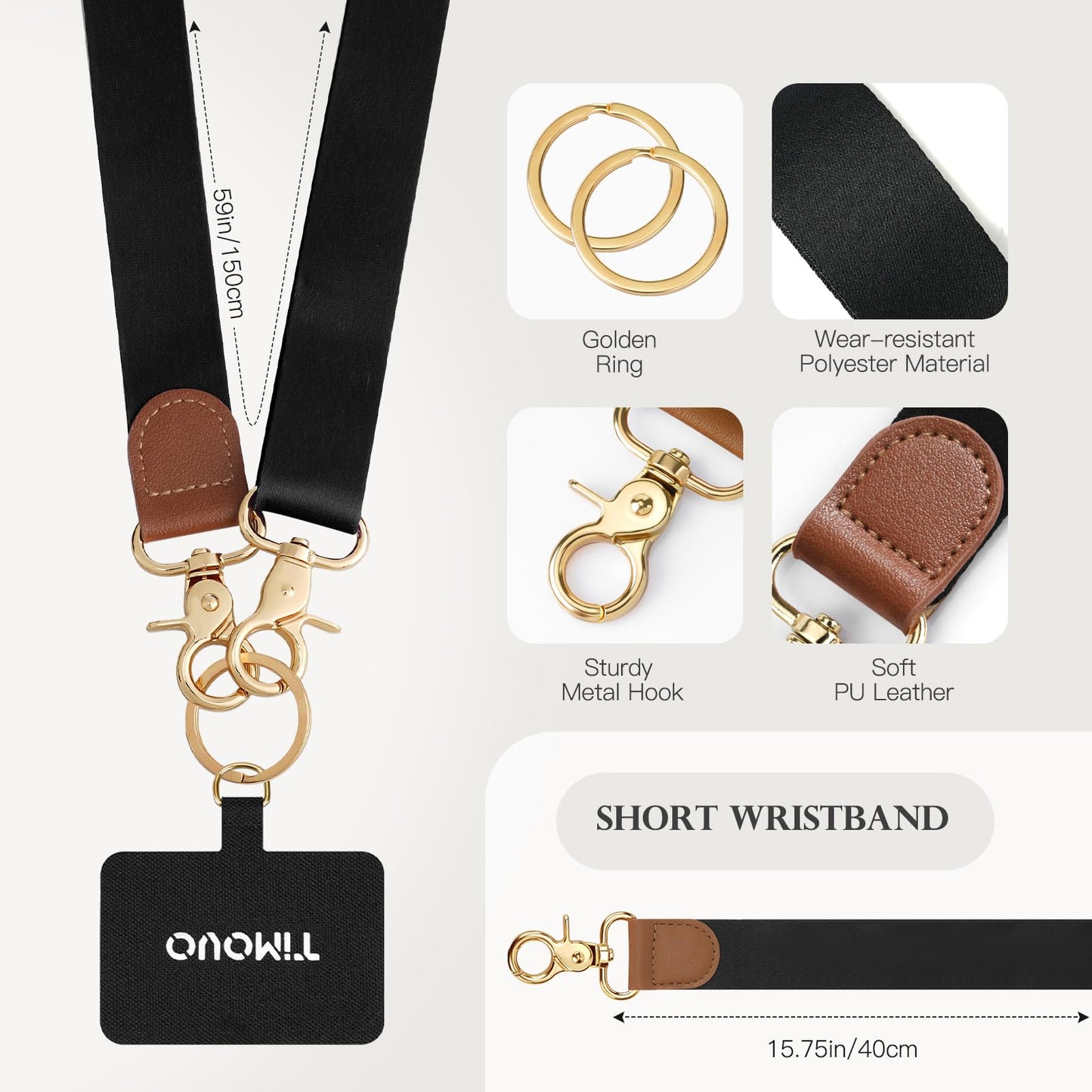 TiMOVO Phone Lanyard Crossbody Wrist Strap, Adjustable Anti-Theft Phone Strap for All Phone Case, Universal Cell Phone Neck lanyard for Women and Men
