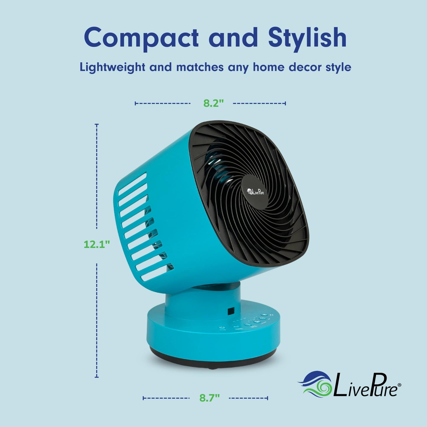 LivePure Rechargeable 4 Speed Orbital Dual Oscillating Fan w/Remote, Teal