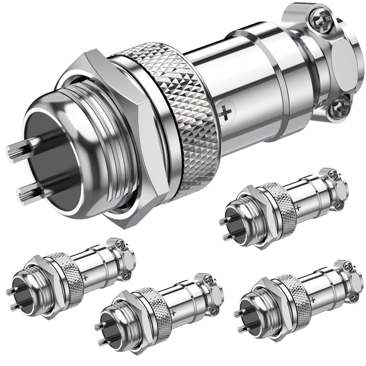 DIYhz GX16 2 Pins Panel Metal Mount Circular Metal Aviation Connector Adapter Male Female Plug Socket (5 Pcs)