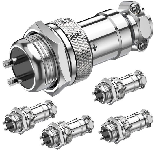 DIYhz GX16 2 Pins Panel Metal Mount Circular Metal Aviation Connector Adapter Male Female Plug Socket (5 Pcs)