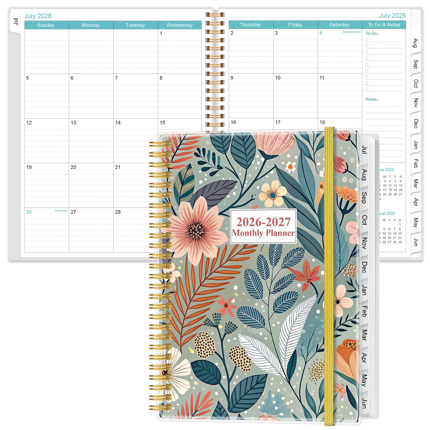 2026-2027 Monthly Planner - 18 Monthly Calendar, July 2026 - December 2027, Two Pages Per Month, 9" x11" Planner with Tabs, Strong Twin-Wire Binding